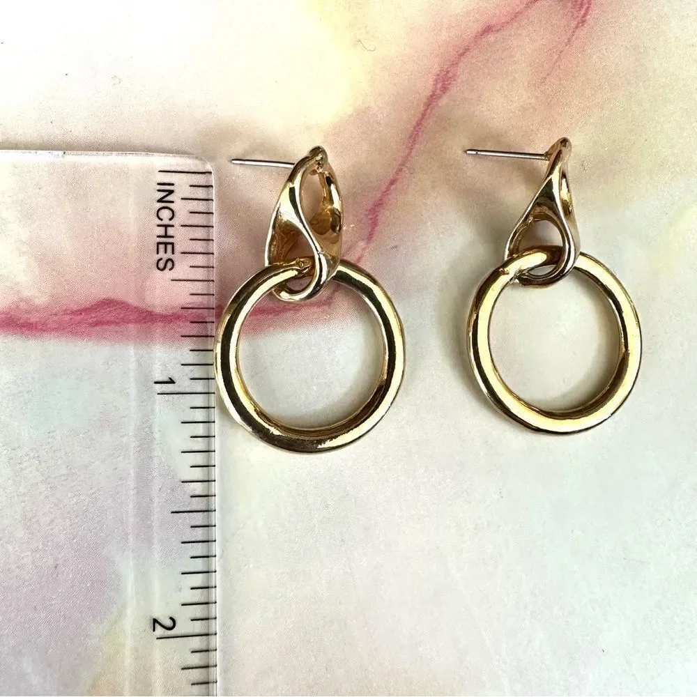 Gold tone double tier circle post earrings